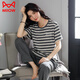 
Catman (MiiOW) summer pajamas for women pure cotton stripe short-sleeved trousers thin summer new style can be worn with pullover round neck home clothes 7374 bean paste powder M [80-100Jin [Jin equals 0.5 kg]]