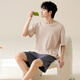 Jiao Men's Pure Cotton Pajamas Simple 2025 New Summer Thin Style Can Wear Round Neck Breathable Men's Home Clothing Set 02J13603 Men's L