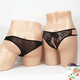 Gorgeous couple underwear, no need to take off, double couple, women's sexy opening, men's thong, transparent mesh lace, black + black, one size fits all, men (120-160Jin Jin equals 0.5 kg)