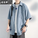 Jeep Spirit Summer New Ice Seide dünne Kurzarmhemd Herren Paar Lose großer großer Farbe Casual Trendy Brand Hemd Jacke C844 Schwarz XL