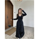 
Lexi Beilu vintage Hong Kong-flavored floral dress with slim large size long-sleeved base skirt 3519 black long-sleeved printed skirt L large