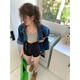Yu Jin Hong Kong style denim short-sleeved shirt jacket for women 2025 summer new dark blue design loose mid-length top Blue #9435 S