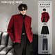 Sound Monkey Black Short Shoulder Pad Suit Jacket Autumn and Winter Large Size Fat Man Senior Suit Men's Loose Casual Stand Collar Jacket Men Black Suit + Black Long T + Pants Three-piece Set XL (115-130Jin Jin is equal to 0.5kg)