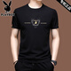 Camiseta de algodón de algodón de algodón de alta gama Playboy para sudadera de verano de media manga masculina bordada bordada de mediana edad de mediana edad de mediana edad top de moda x733 negros xl 175 sugerencias 140-155Jin [Jin equivale a 0.5 kg]