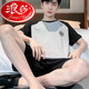 浪莎男士睡衣春夏季纯棉薄款套头圆领短袖男生大码休闲家居服套装 21M9928 3XL XXXL[160-180斤]e