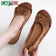 CARTELO genuine leather ethnic style shallow mouth women's shoes non-slip tendon soft sole cowhide single shoes one-leg flat heel middle-aged and elderly mother's shoes yellow 9756 37