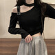Rongxitu (Rongxitu) Design-Sensing Korean Style One-Shoulder Top 2025 kurz gestrickter Pullover Guangzhou Dreizehn Linien 11303 Schwarz One Size (70-125jin [Jin entspricht 0,5 kg] kann getragen werden)