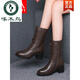 Specht Lederstiefel für Frauen mit mittleren Stiefeln Dicke Ferse Martin Stiefel 2025 Neuer Herbst und Winter plus Samt Baumwollschuhe verdickte Frauenstiefel Braun 5314-1 plus Samt 35