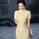 Jialong Mingxiu goose yellow temperament cheongsam women's new jacquard dress 2025 summer goose yellow M