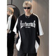 POUM Camiseta de manga corta para hombres Poum Camiseta de manga corta Impresión de letras de verano para hombres American High Street Bloqueo de color Hands Blaking Color de manga corta YHSFG-D5012 Black XL