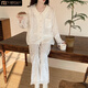 
Modal gold velvet pajamas for women for women for Autumn 2025 new long-sleeved trousers sweet princess style lace spring and autumn winter SMSD-9922 L (recommended 100-120Jin [Jin equals 0.5 kg])