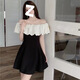 Fhhuabd One-Shoulder-Kleid 2024 Sommer neuer Stil Goldener Stil Lotus Blatthals Schlankes hip geschaltetes sexy Geburtstagskleid für Frauen 7374 Bilder S [vorgeschlagen 95 Jin [Jin gleich 0,5 kg] unten]