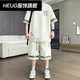 HEUG Lingyue Men's Clothing Store 2025 Summer gran tamaño deportivo informal Conjunto de dos piezas versátiles de dos piezas (YYW6195) XL (130-150Jin [Jin equivale a 0.5 kg])