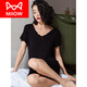 Catman (MiiOW) brand modal nightgown for women summer chest pads without wearing bra sexy thin small pajamas dress dress black [with chest pad] 1203 2XL 175