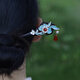 Kamalun (KAMALUN) new Chinese style hairpin for women, antique style imitation dotted green burnt blue butterfly double-sided high-end Hanfu hair accessories step sandalwood hairpin Xiangyun butterfly burnt blue + boutique gift box