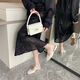 
S.SOFEA Korean style square head thick heel sandals for women 1283-16 black 35