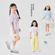 
moonkids girls short-sleeved T-shirt 2025 summer cool solona loose top children girl Korean version half-sleeved summer thin 19018 white short-sleeved + 15280 tender yellow trousers 110 cm