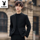 Playboy New Style Mao Suit Men's Handsome Slim Stand Collar Suit National Style Wedding Jacket Youth Casual Small Suit Suit Dark Gray Suit (Top + Pants) XL (125-140Jin Jin equals 0.5kg)