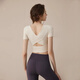 Yoga suit for women running sports fitness suit Pilates training suit with chest pad T-shirt short-sleeved quick-drying clothes Yoga suit for [ivory white + sauce purple gray] L