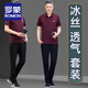ROMON Daddy Summer Ice Silk Short Sleeve T-shirt Set Men's Middle-aged and Elderly Father's Day Casual Sports Elastic Polo Shirt (761 Models) Lake Blue 2XL