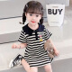 
COLORFUL GEMS girls summer dress 2-3 new style children's Korean style fashion baby summer POLO skirt children's summer skirt black and white TX9207 dress 80 small