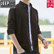 Jeep (Jeep) Marca de alta gama oficial Spring and Autumn Men's Algoder Canawer Camiseta de manga larga casual Retro Strip Volea