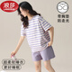 浪莎（LangSha）莫代尔女款睡衣夏季短袖冰丝薄款可外穿睡裙宽松大码小个子家居服 W12611短袖短裤女(带胸垫) M (建议70-90斤)