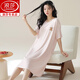 
Langsha nightgown with chest pad for women for women for summer modal short sleeves mid-length internet celebrity style large size summer striped ice silk pajamas for women for women A-11774 [Modal with chest pad] L women
