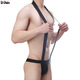 Sexy thong men's one-piece double thong pure cotton high elastic suspenders back empty butt lift solid color underwear for gay men black F
