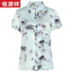 Hengyuanxiang 2025 Mom Summer Ice Silk Short Sleeve Top for Women's Fashionable Printed Thin T-shirt Middle-aged and Elderly Imitation Silk Shirt 6621 Green + Black Cropped Pants XL Recommended 80-100Jin [Jin equals 0.5 kg]