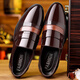 Fat Donglai business formal wear without shoelaces for feet work men's leather shoes dad flat men's leather shoes suit soft leather 9902 bright black 38