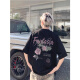 
7 high-quality American high street rose print heavy cotton short-sleeved T-shirt men's summer retro trendy brand T-shirt top MSLWP-C829 white XL