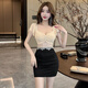 忆静萱（YIJINGXUAN）夜店辣妹性感气质显瘦镂空蕾丝拼接连衣裙纯欲收腰紧身包臀短裙子 白色 XL
