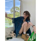 Yu Jin Hong Kong style denim short-sleeved shirt jacket for women 2025 summer new dark blue design loose mid-length top Blue #9435 S
