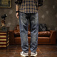 Guxiansen American Jeans Retro Jeans Loose Spring y Autumn Harem Pants elásticos de lavado para hombres Biros largos Azules 32 [135-145Jin [Jin iguala 0.5 kg]]]