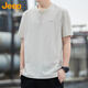 吉普（JEEP）冰丝短袖T恤男士夏季亨利领休闲上衣薄款凉感衣服男装 杏色 XL