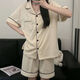 雅鹿韩版简约纯色纯棉睡衣女短袖短裤夏季两件套宿舍家居服套装 9903#黑色 M 80-100斤