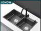 Joxod Black King Kong 304 thickened stainless steel handmade sink double slot nano antibacterial kitchen household vegetable basin wash basin Black King Kong 80*45 double slot (full copper square faucet)