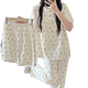 浪莎（LangSha）棉绸睡衣女春夏季纯棉短袖长裤甜美可爱可外穿棉家居服三件套装 QSM三件套-S761樱桃熊 短-袖+短- XL 【120-140斤】