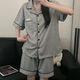 雅鹿韩版简约纯色纯棉睡衣女短袖短裤夏季两件套宿舍家居服套装 9903#黑色 M 80-100斤