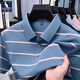 Kangaroo (DaiShu) short-sleeved T-shirt for men 2025 summer trendy striped lapel half-sleeved business casual loose plus size top middle-aged AN15100 light sky blue XL