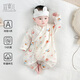 Yishuang'er newborn baby long-sleeved rompers thin pure cotton double-layer gauze robe summer baby diagonal lace-up one-piece clothes cake puppy 100% Xinjiang cotton 73cm recommended 4-6 months