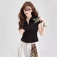 Nome Summer Schulter T-Shirt Top Faden Polo Shirt Frauen Seite plissierte schlanke Kurzärmel-T-Shirt für Frauen schwarz 2xl