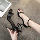 
Jin[Jin equals 0.5 kg] Mu Sandals Women's High Heels 2025 Summer New Style One-Strip Slim Heel Black Temperament Versatile Women's Sandals Black 7cm 37