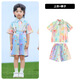 丰灵鸟儿童表演服装六一幼儿园炫彩衬衫背带裤蓬蓬裙舞蹈服啦啦队演出服 3套装832D飞袖彩衬衫+829D彩色球 110