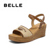 Belle Braided Resort Style Casual Sandals Women's Shopping Mall Thick-soled Wedge Sandals D6J1DBL5 Apricot 36 (230mm)