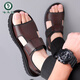 
Woodpecker Casual Leather Sandals for Men 2025 Summer New Thick Solemn All-Match Breathable Beach Shoes Lightweight Comfortable Roman Sandals CLP6189 Brown 44