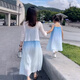 BUBBLE ORANGE Seaside parent-child wear mother-daughter dress beach 2026 summer new high-end holiday gradient suspender skirt blue dress 50 girls size 120 (recommended weight 38-45Jin Jin equals 0.5 kg)