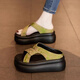 Belle Spaziergänge mit kleinen dicken Sohle-Schwamm-Kuchen-Sandalen für Frauen im Sommer tragen 2025 Neue Frauen mit hohem Strand von Frauen mit weichem Strand chinesischer Stil schwarz 36 36