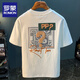 Футболка с короткими рукавами Romon Men's Men's Men's Men's 2025 Summer Thin Fashion Print Fut Shirt Scinjiang Хлопковая круглая шея с половиной наполовину Top Top Top To White 2 [ZJ1047 FIT версия] M подходит для 90-108JIN [Jin Equals 0,5 кг]